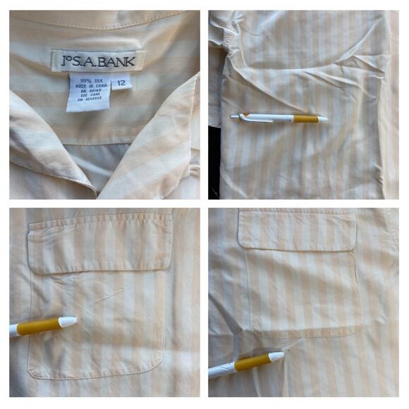 Y2K Silk Oversized Butter Yellow Vertical Stripe Button Up Shirt - Women's 12 - Picture 4 of 5